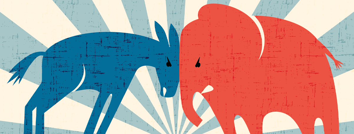 Blue donkey vs. red elephant