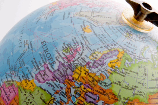 Close up photo of Europe on a globe