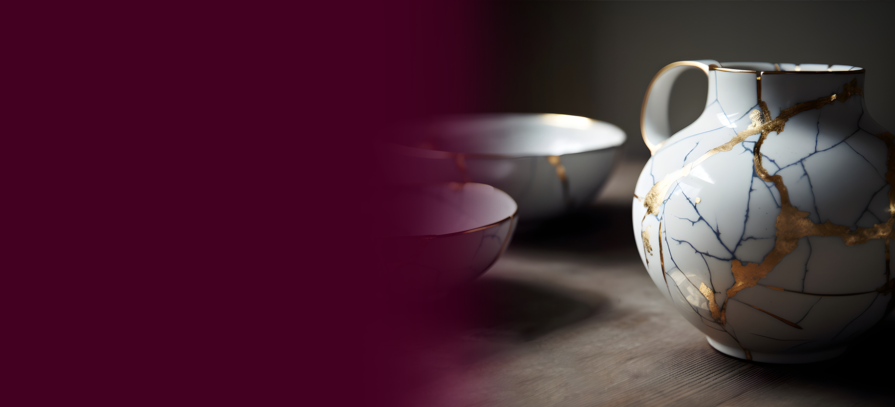 Repaired ceramics with gold cracks