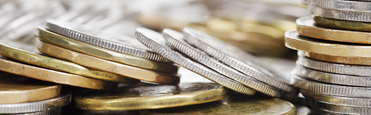 A close-up of several coins